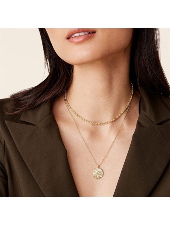 Jewelry - Gold 14k Gold Plated Textured Disc Layered Necklace